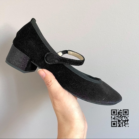 Repetto Rose Black Velvet Mary Janes w/ Silver Sparkle Low Heels - 35/5, BNIB - Picture 3 of 12